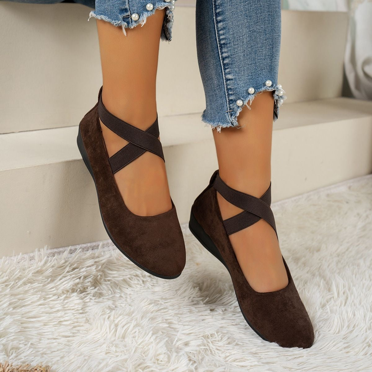 Cross Strap Suede Comfort Flats