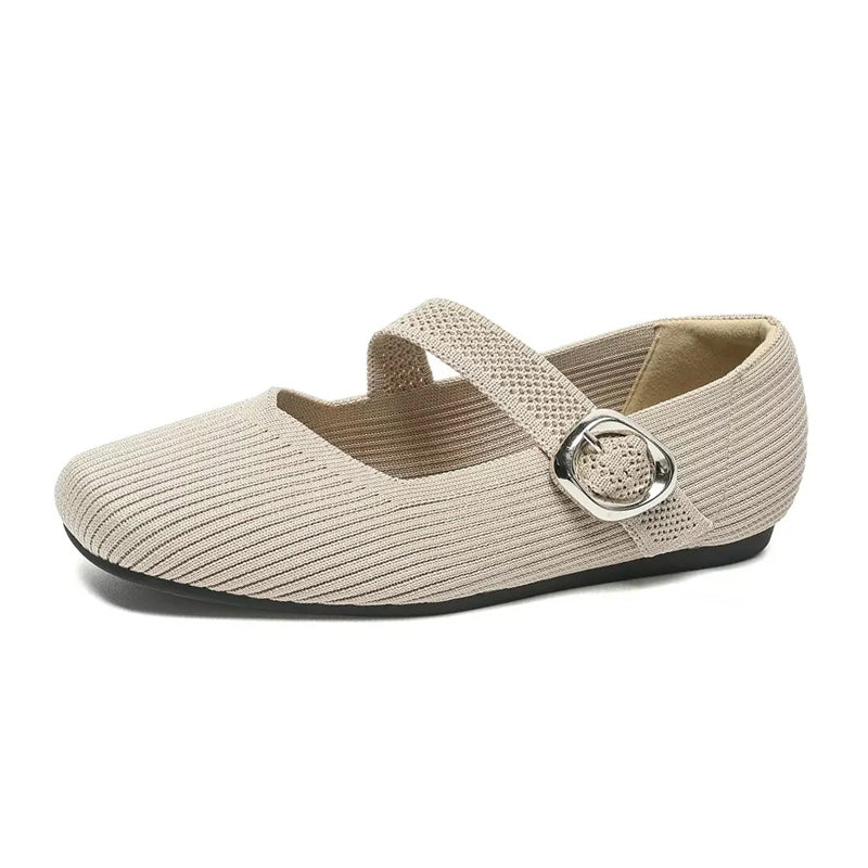 Orthopaedic Mary Jane Flats with Square Toe and Breathable Knit