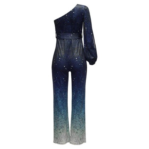 One-Shoulder Ombre Wide-Leg Disco Jumpsuit