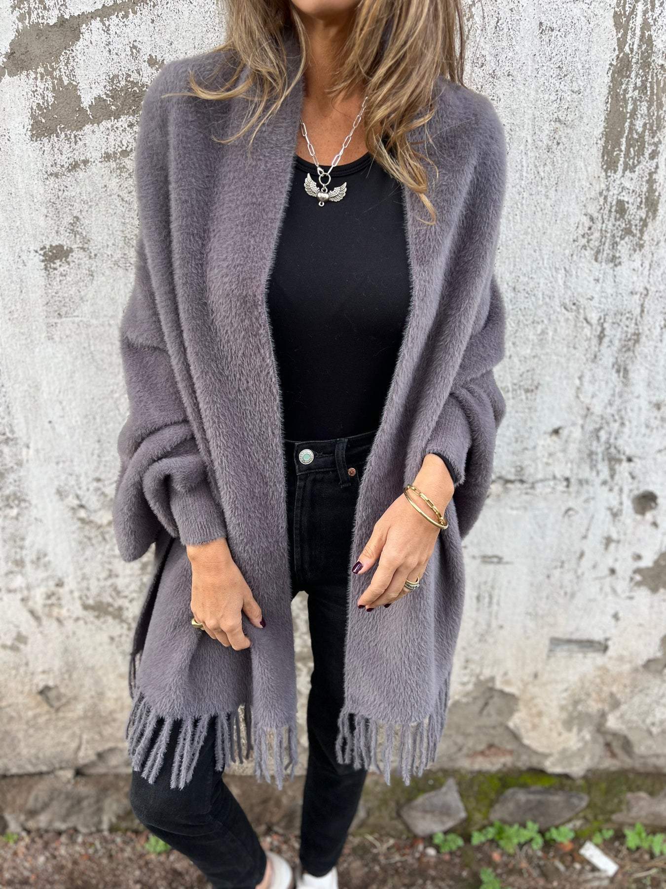 Long Winter Coat With Tassel Detail