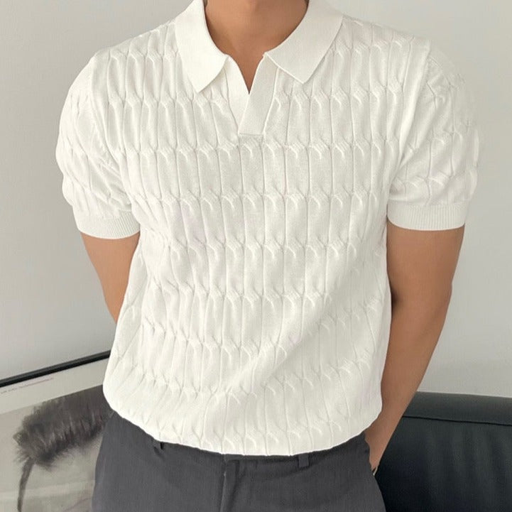 Men's Textured Striped V-Neck Polo
