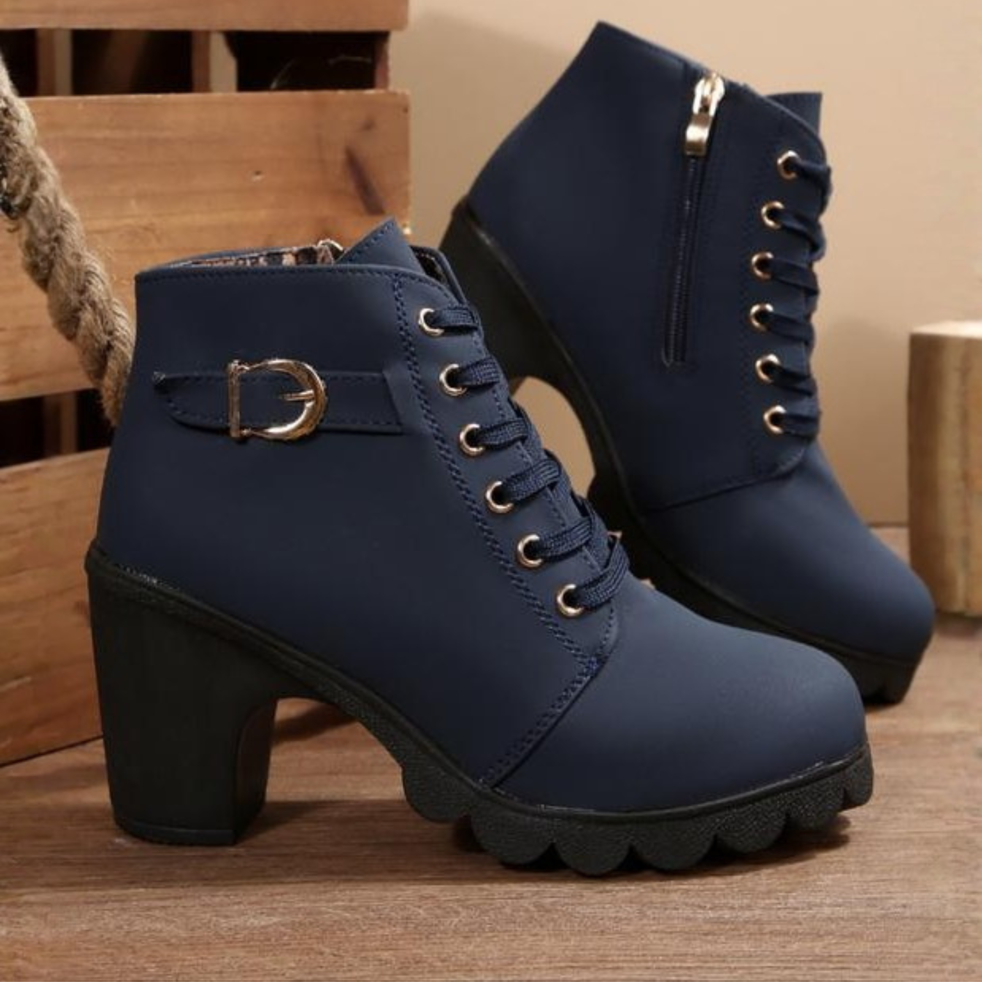 Lace-Up Block Heel Orthopedic Ankle Boots