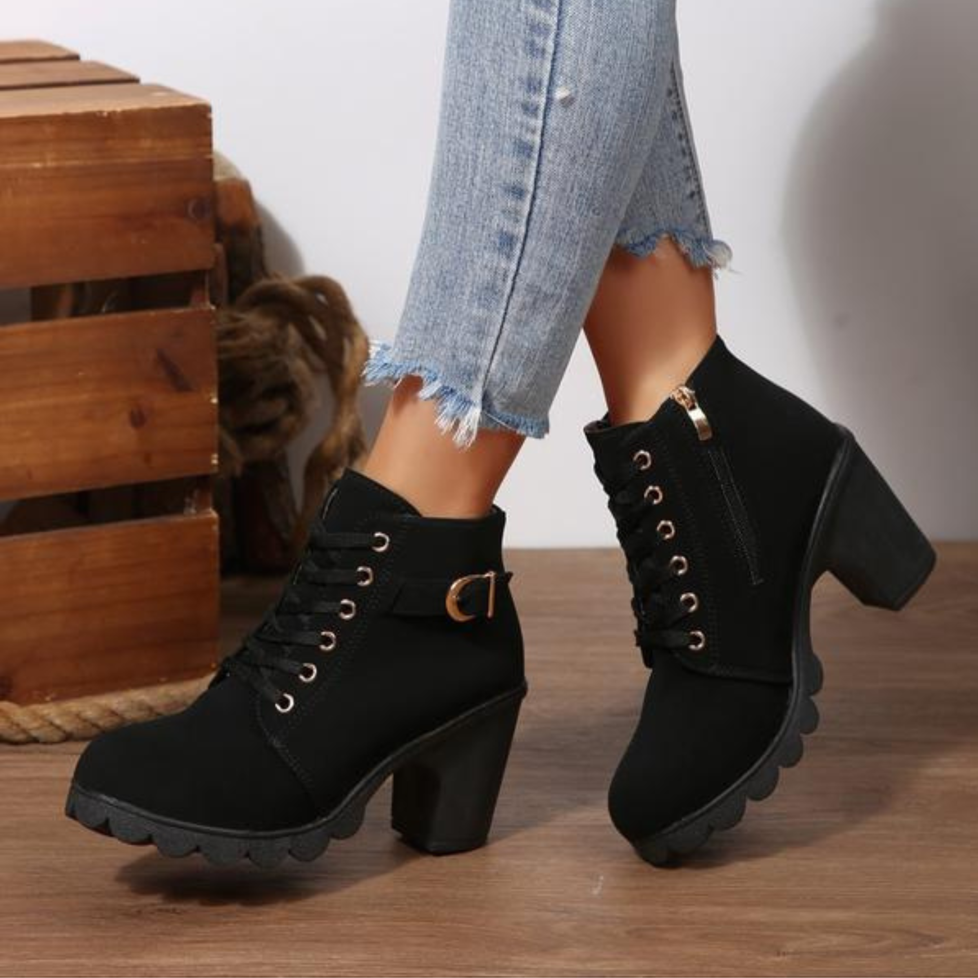 Lace-Up Block Heel Orthopedic Ankle Boots