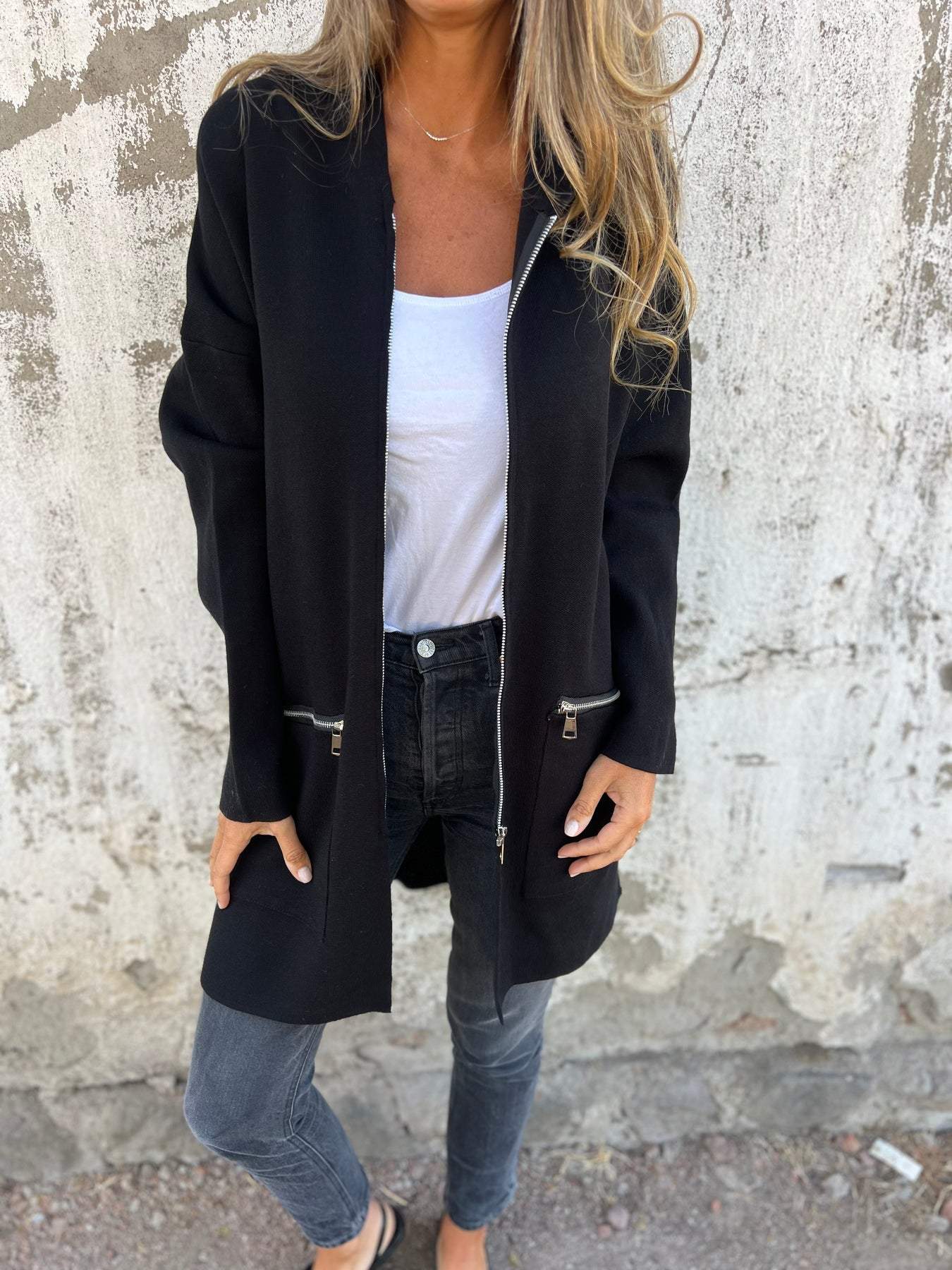 Long Hooded Cardigan With Full Length Zip