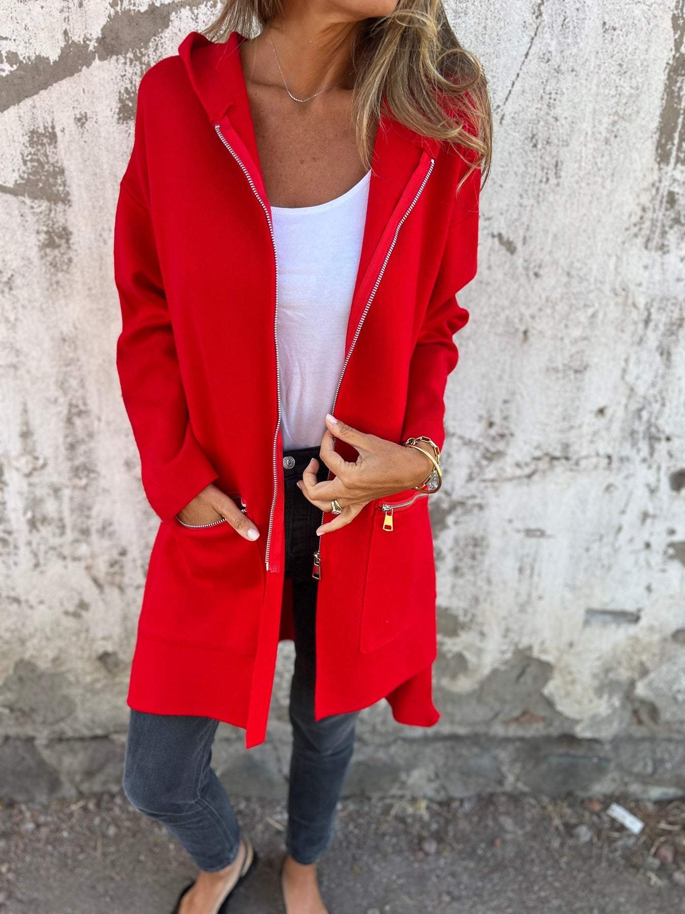 Long Hooded Cardigan With Full Length Zip