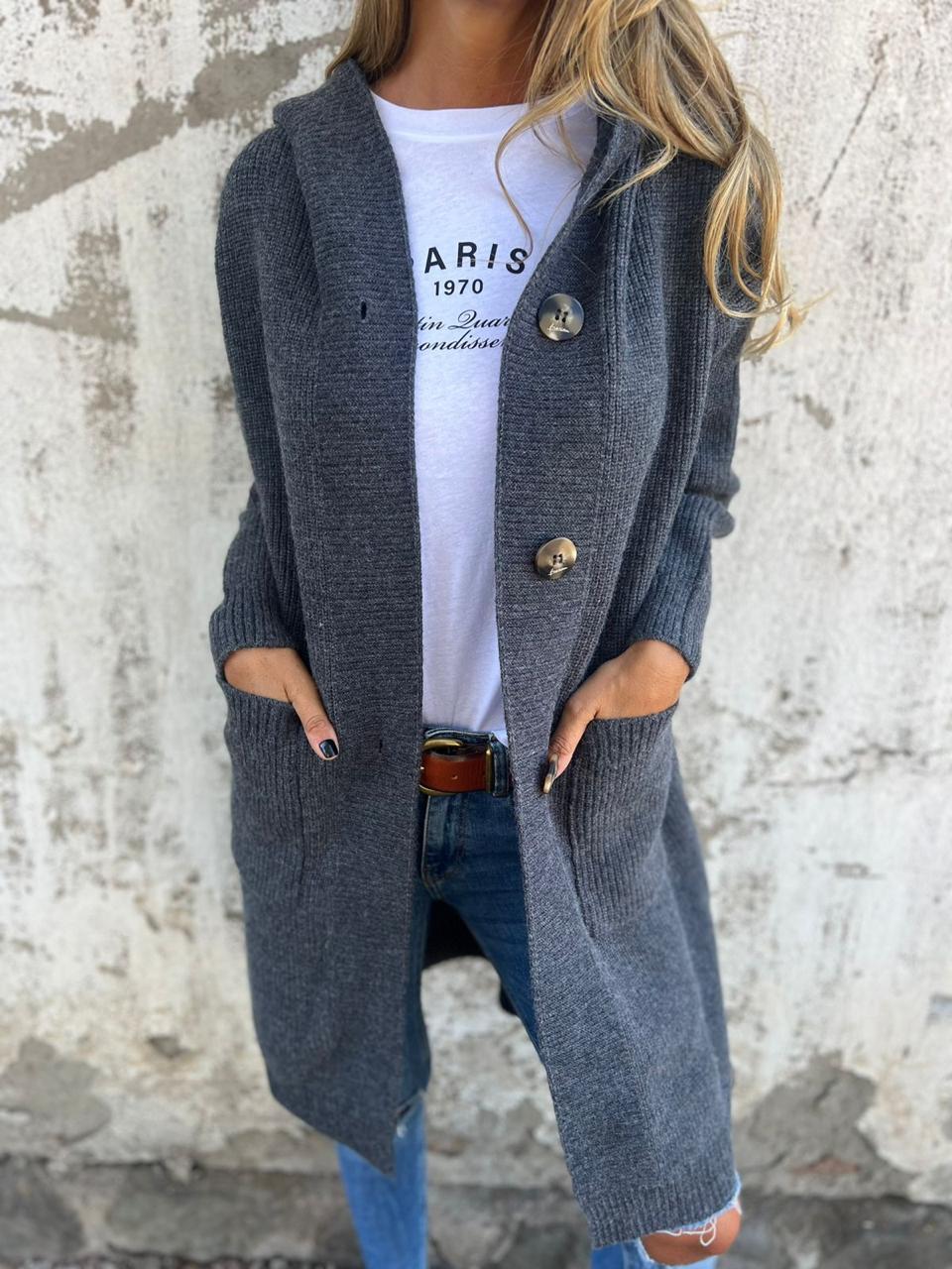 Draped Long Cardigan With Flowing Silhouette