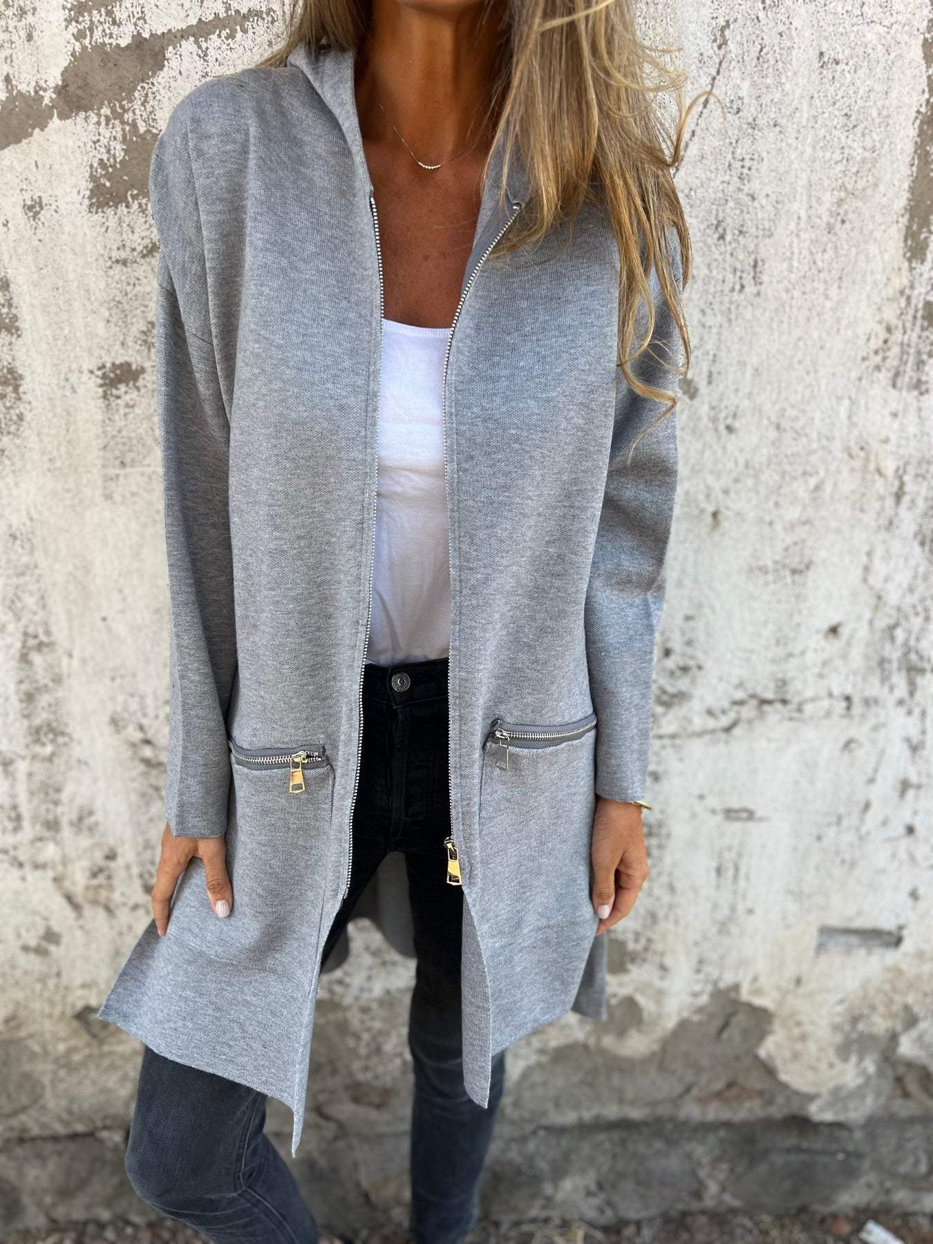 Long Hooded Cardigan With Full Length Zip