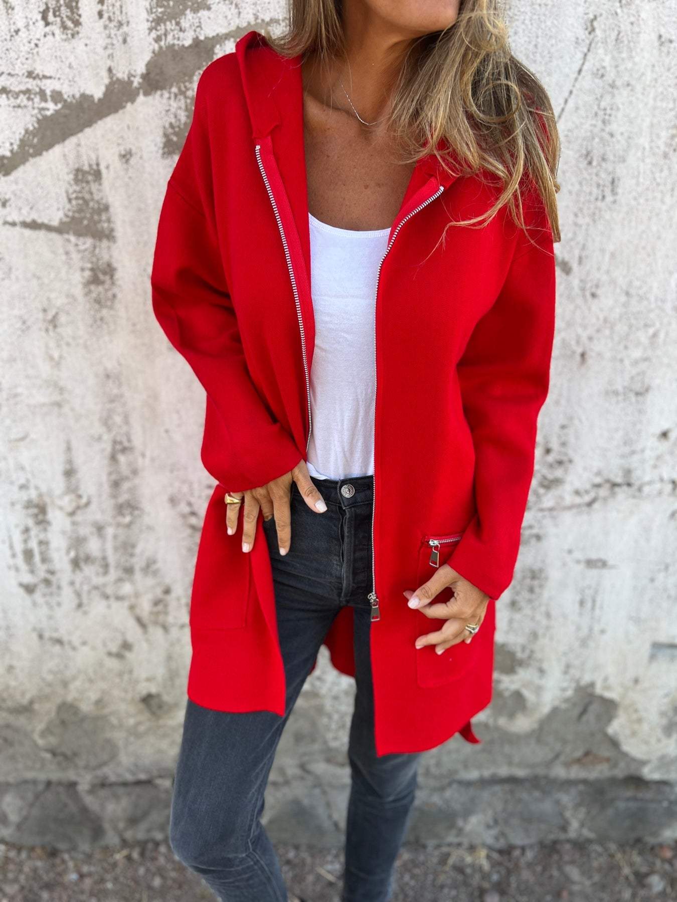 Long Hooded Cardigan With Full Length Zip