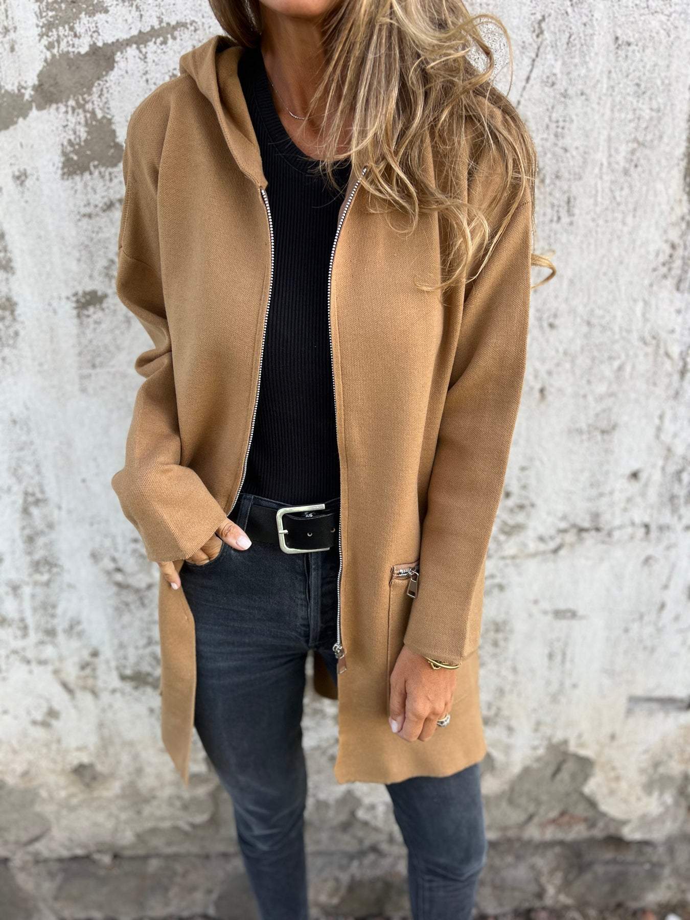 Long Hooded Cardigan With Full Length Zip