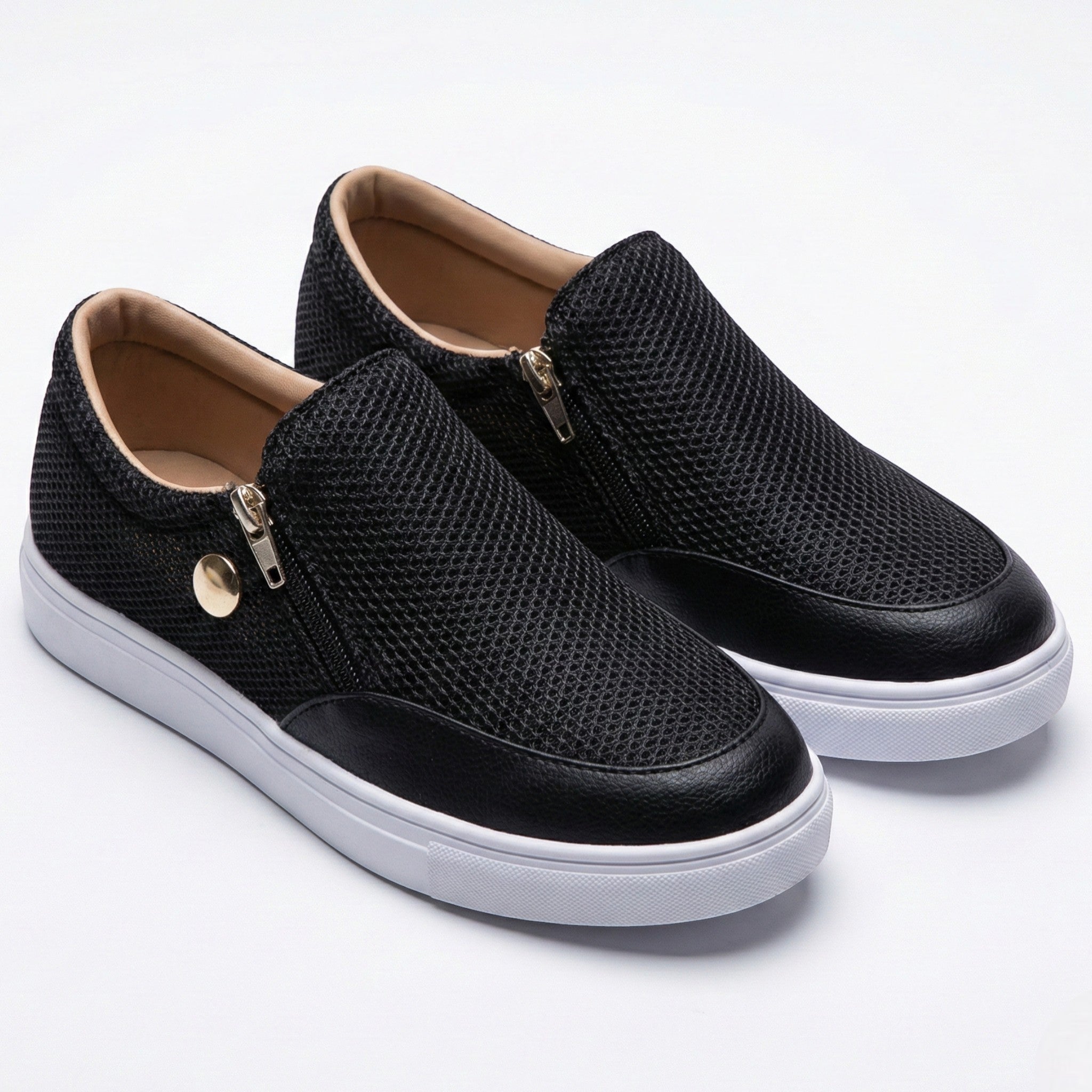 Women's Breathable Zip-Up Textured Trainers