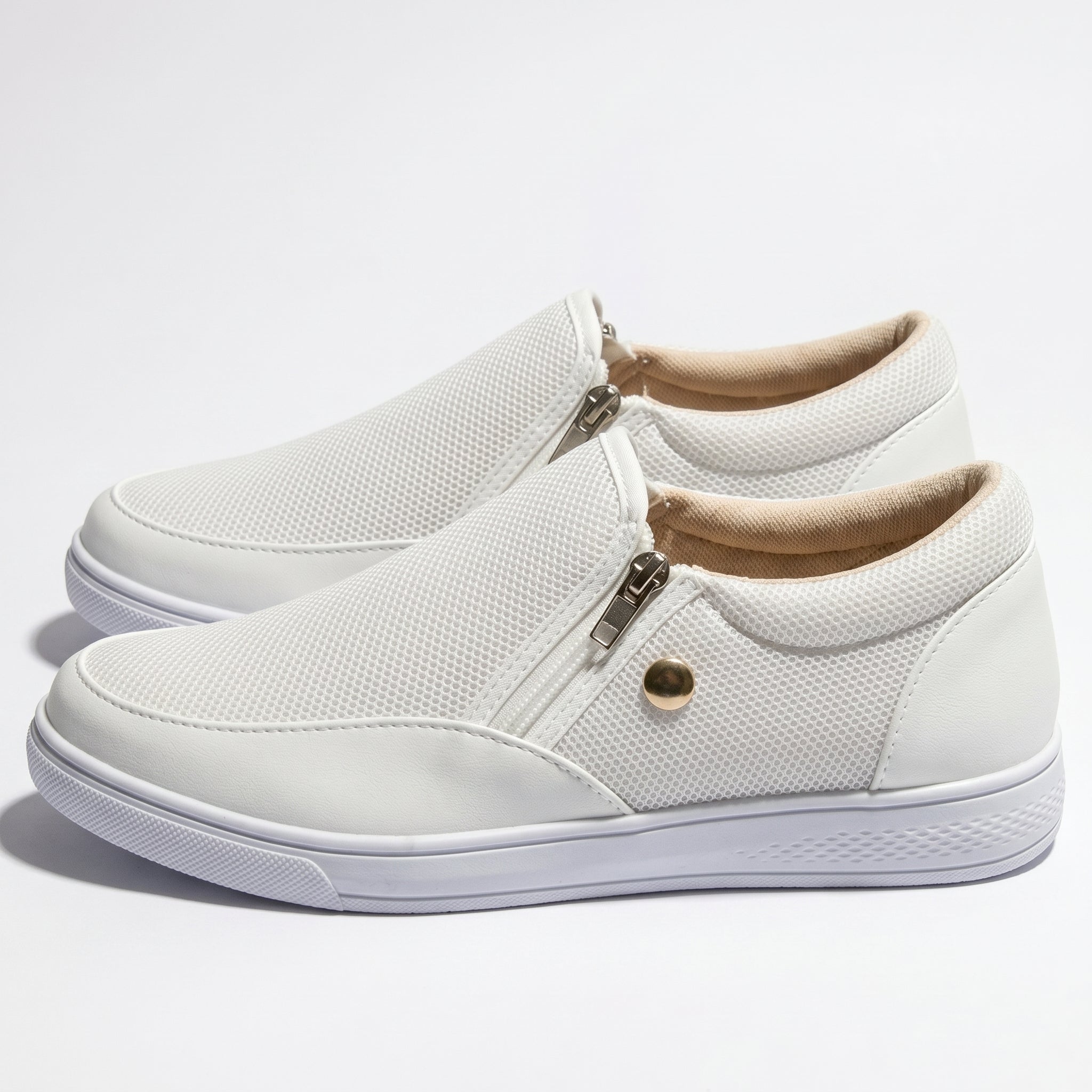 Women's Breathable Zip-Up Textured Trainers