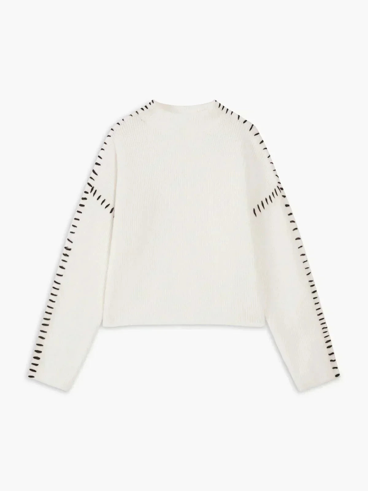 Oversized Mock Neck Sweater with Whipstitch Trim