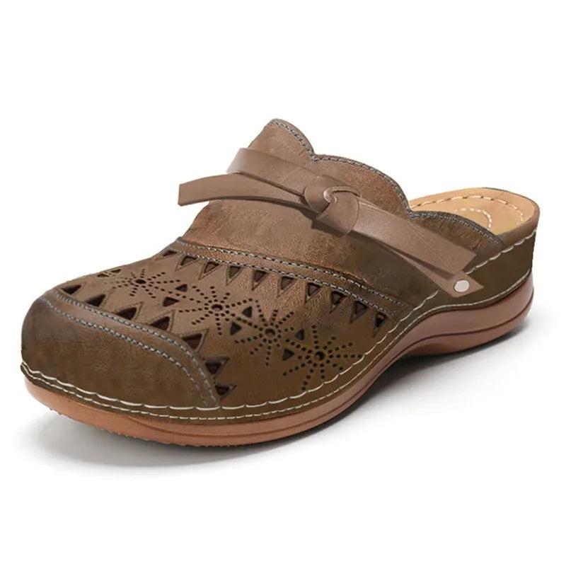 Bow Accent Cutout Slip-On Clog Sandal