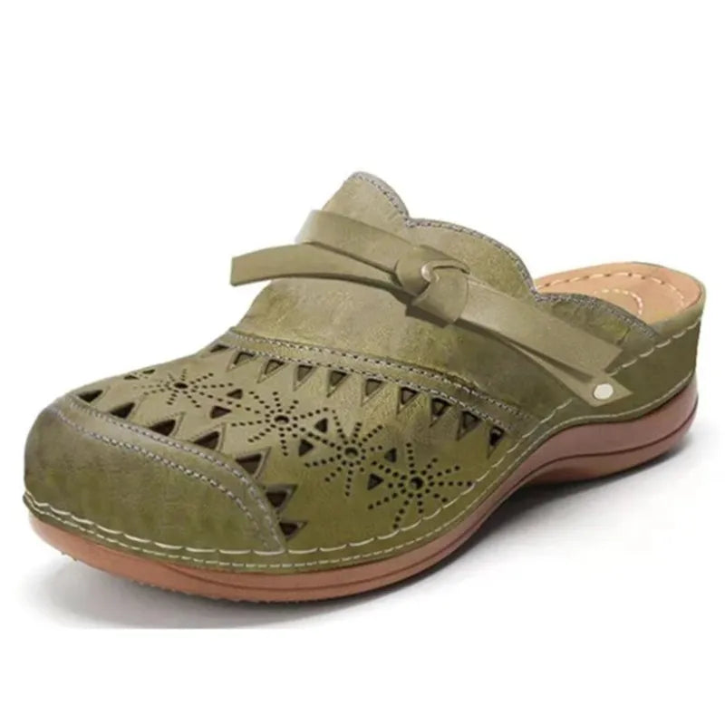 Bow Accent Cutout Slip-On Clog Sandal