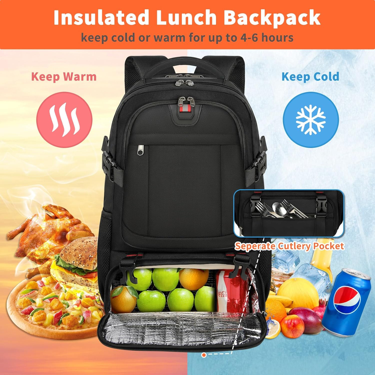 Extra-Large Travel Backpack with USB Port and Insulated Compartment