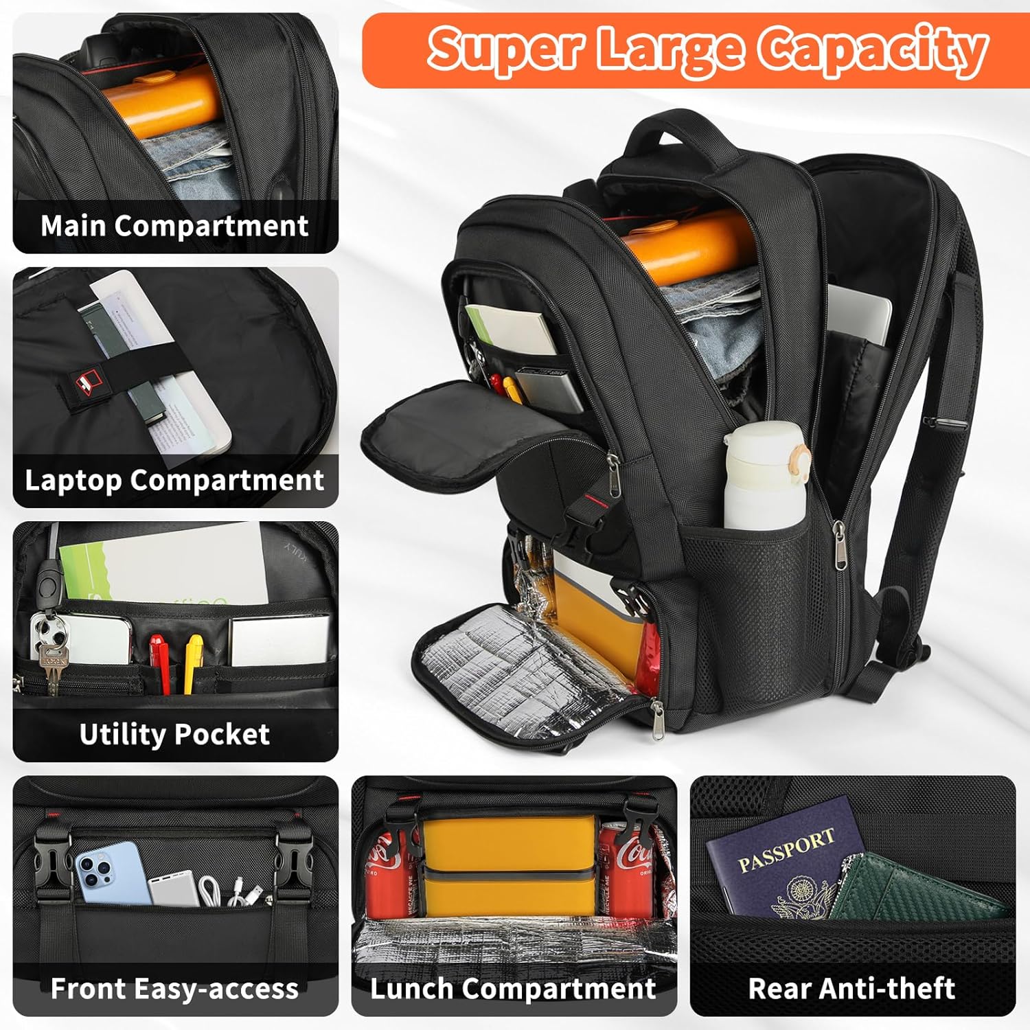 Extra-Large Travel Backpack with USB Port and Insulated Compartment