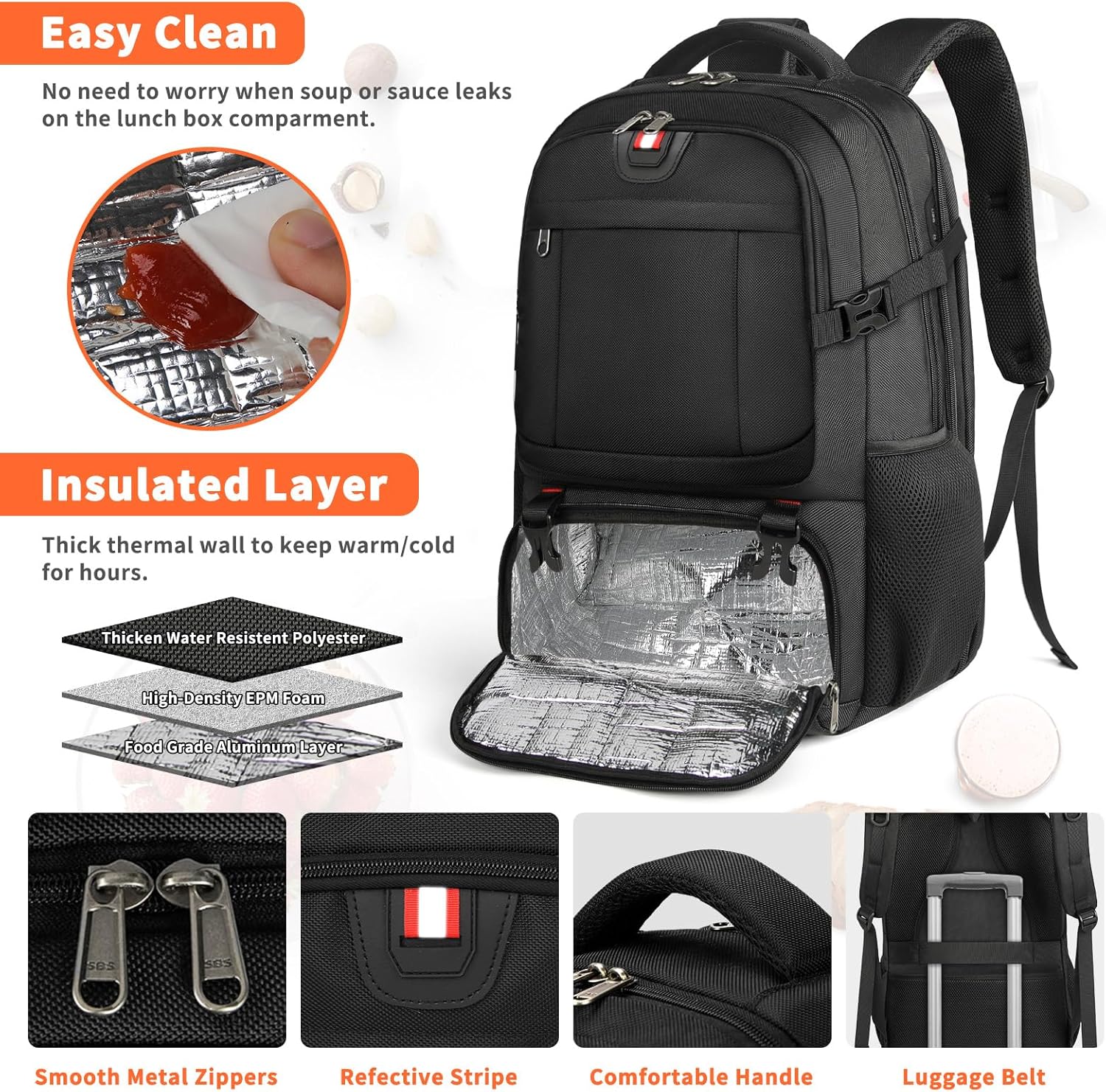 Extra-Large Travel Backpack with USB Port and Insulated Compartment