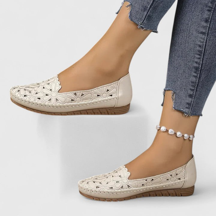 Perforated Floral Cutout Slip-On Ballet Flats