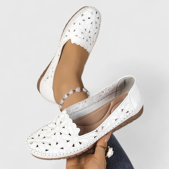 Perforated Floral Cutout Slip-On Ballet Flats