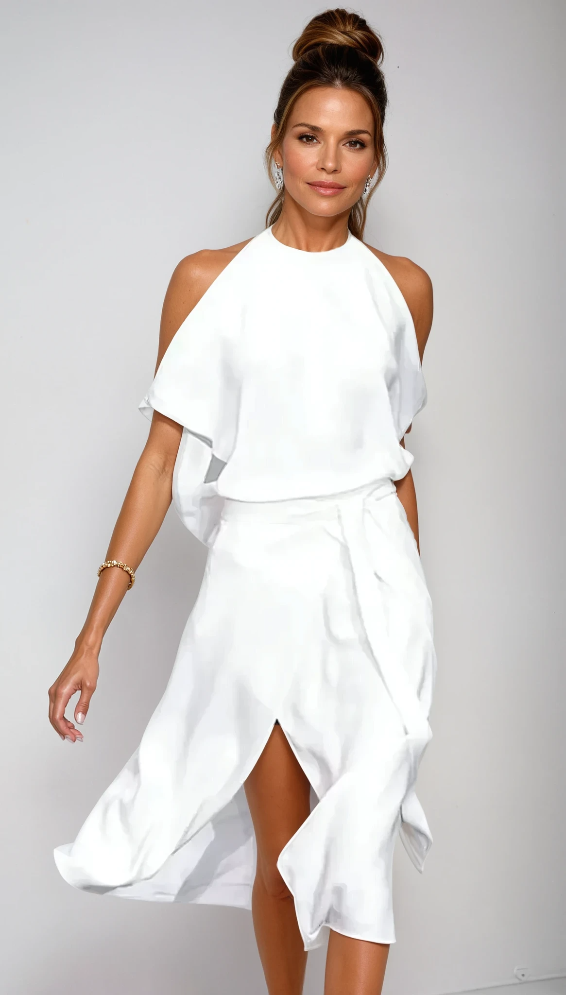 Off Shoulder Midi Dress With Flowing Fabric