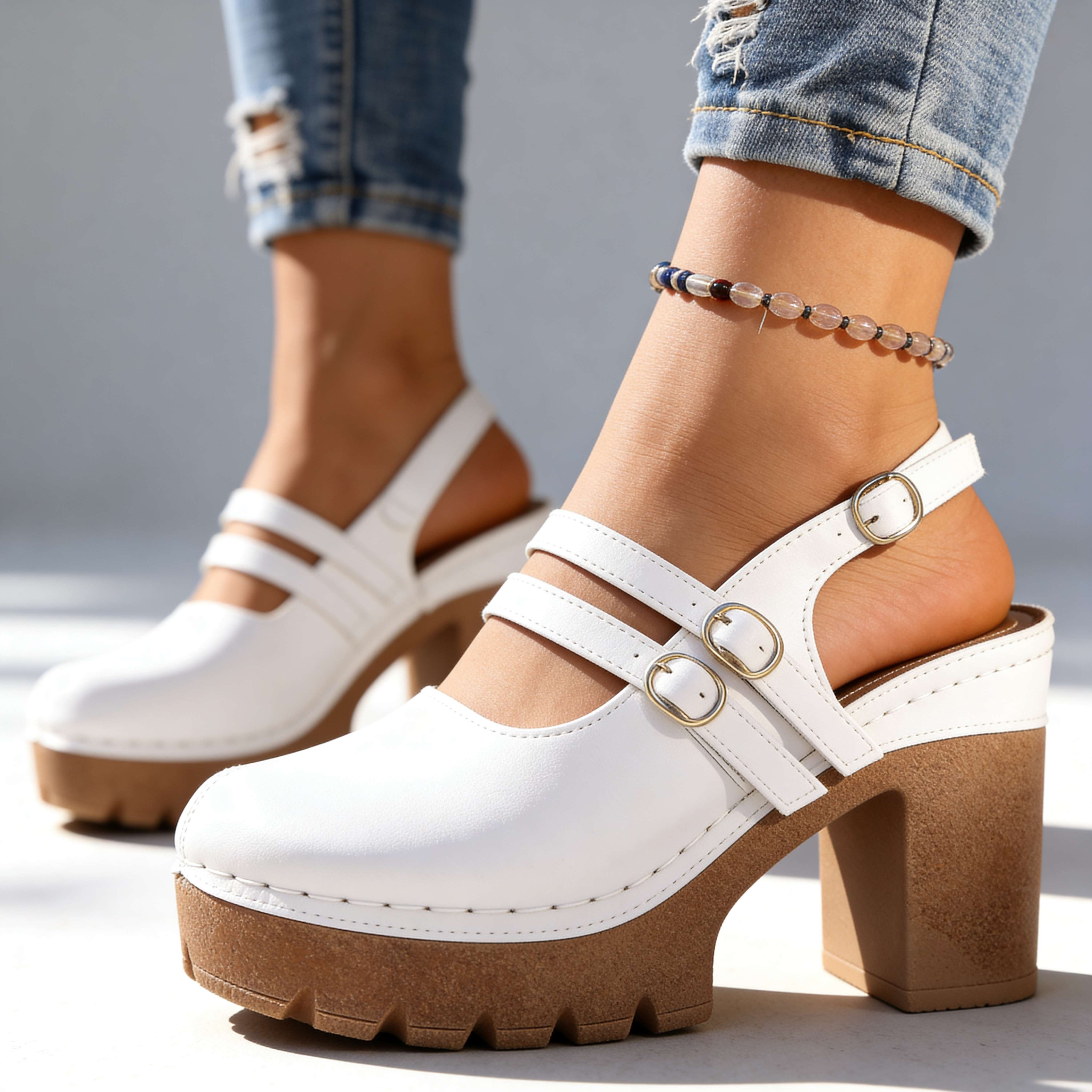 Triple Buckle Platform Slingback Heels