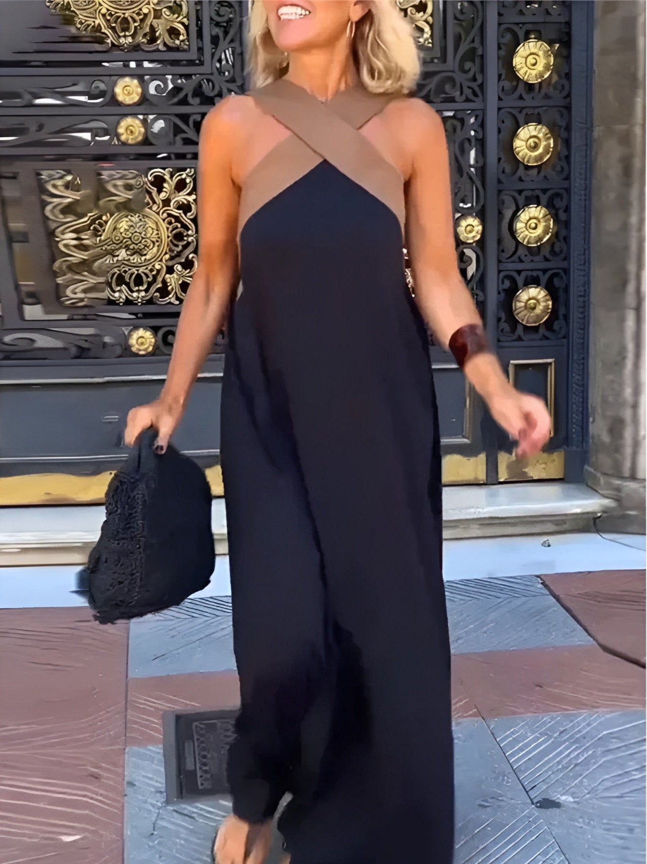 Breathable Crossed Back Open Maxi Dress