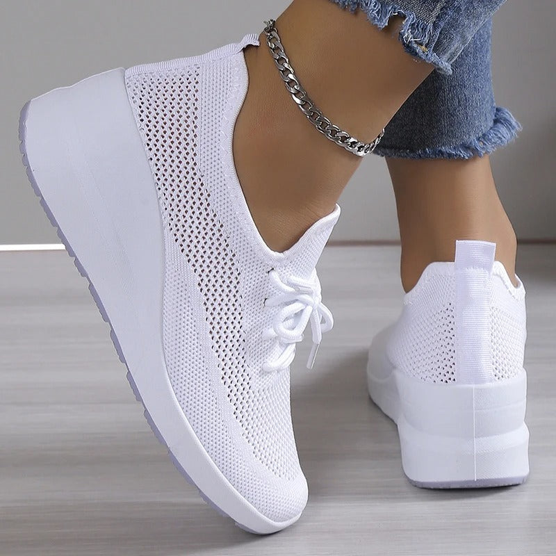 Breathable Mesh Platform Wedge Sneakers for Women