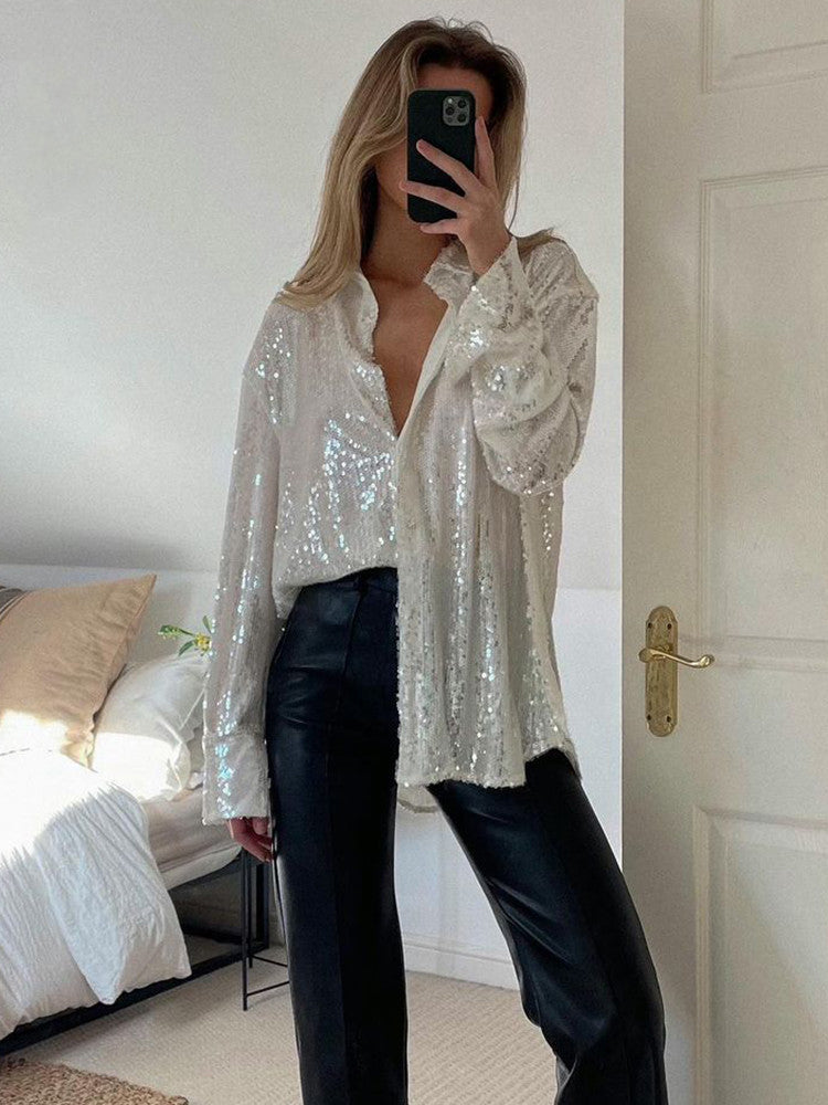Oversized Glitter Detail Blouse