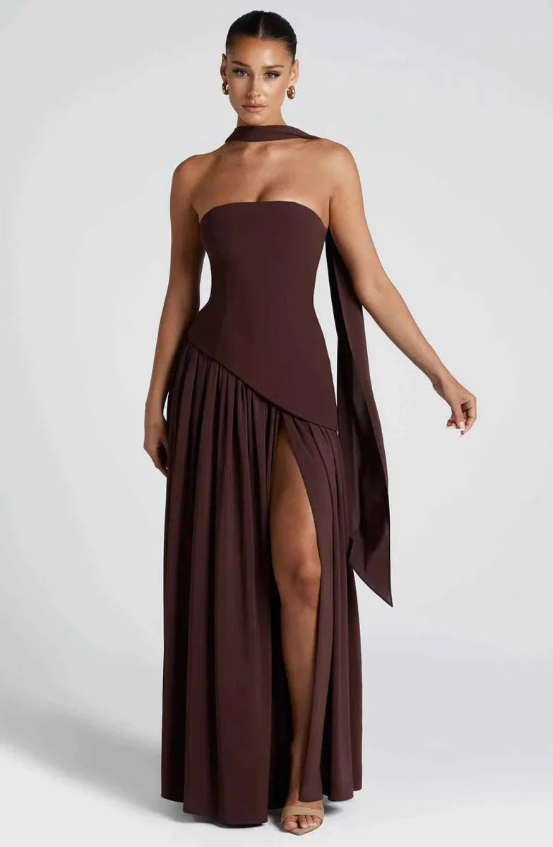 Draped Maxi Dress With High Leg Slit