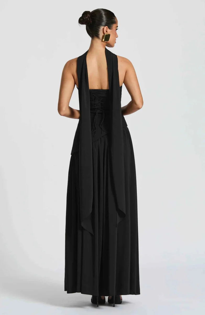 Draped Maxi Dress With High Leg Slit