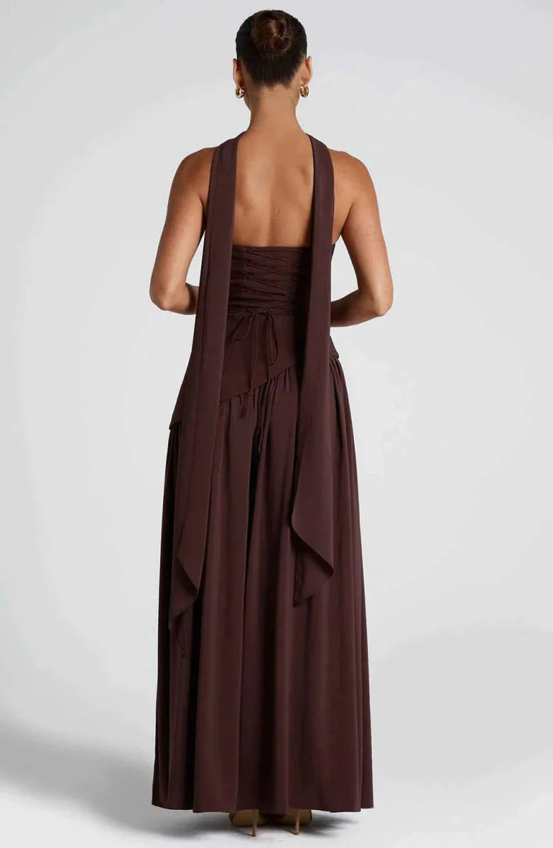 Draped Maxi Dress With High Leg Slit