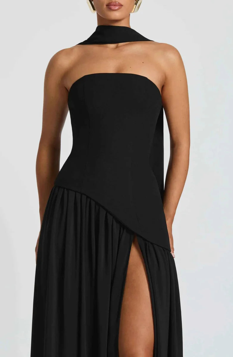 Draped Maxi Dress With High Leg Slit