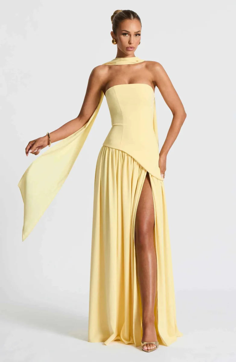 Draped Maxi Dress With High Leg Slit