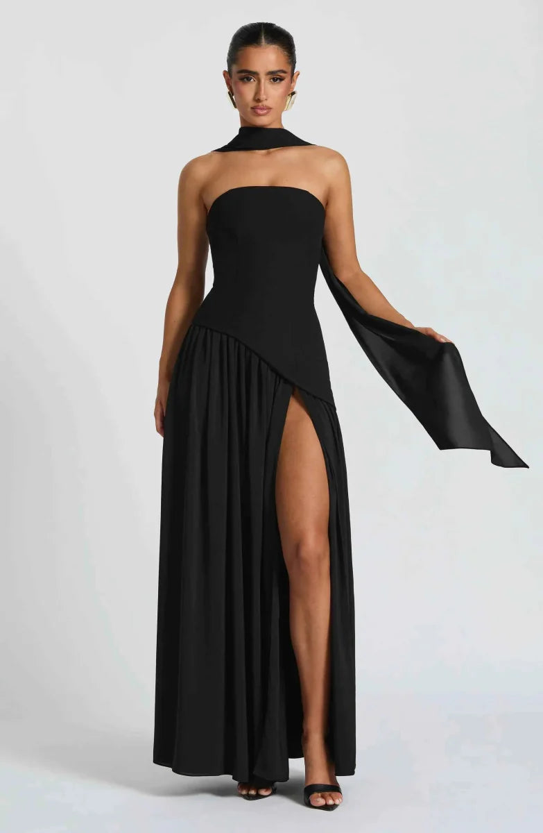 Draped Maxi Dress With High Leg Slit
