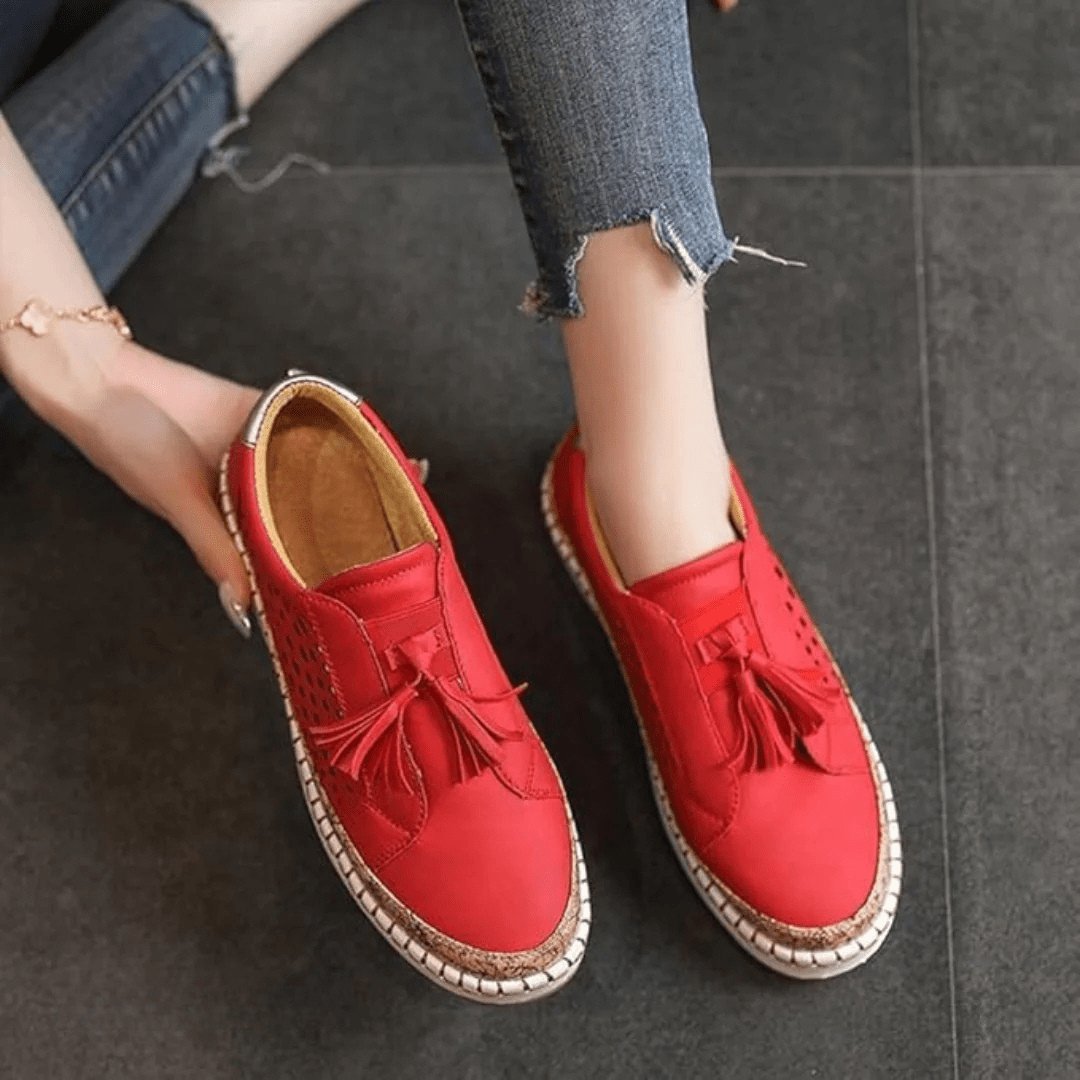 Women's Slip-On Perforated Sneakers With Tassel Detail