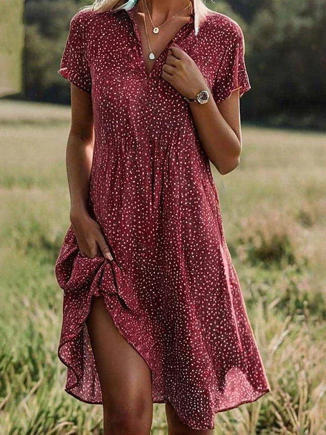 Midi Shirt Dress for Women - Green Short Sleeve Casual Everyday Dress