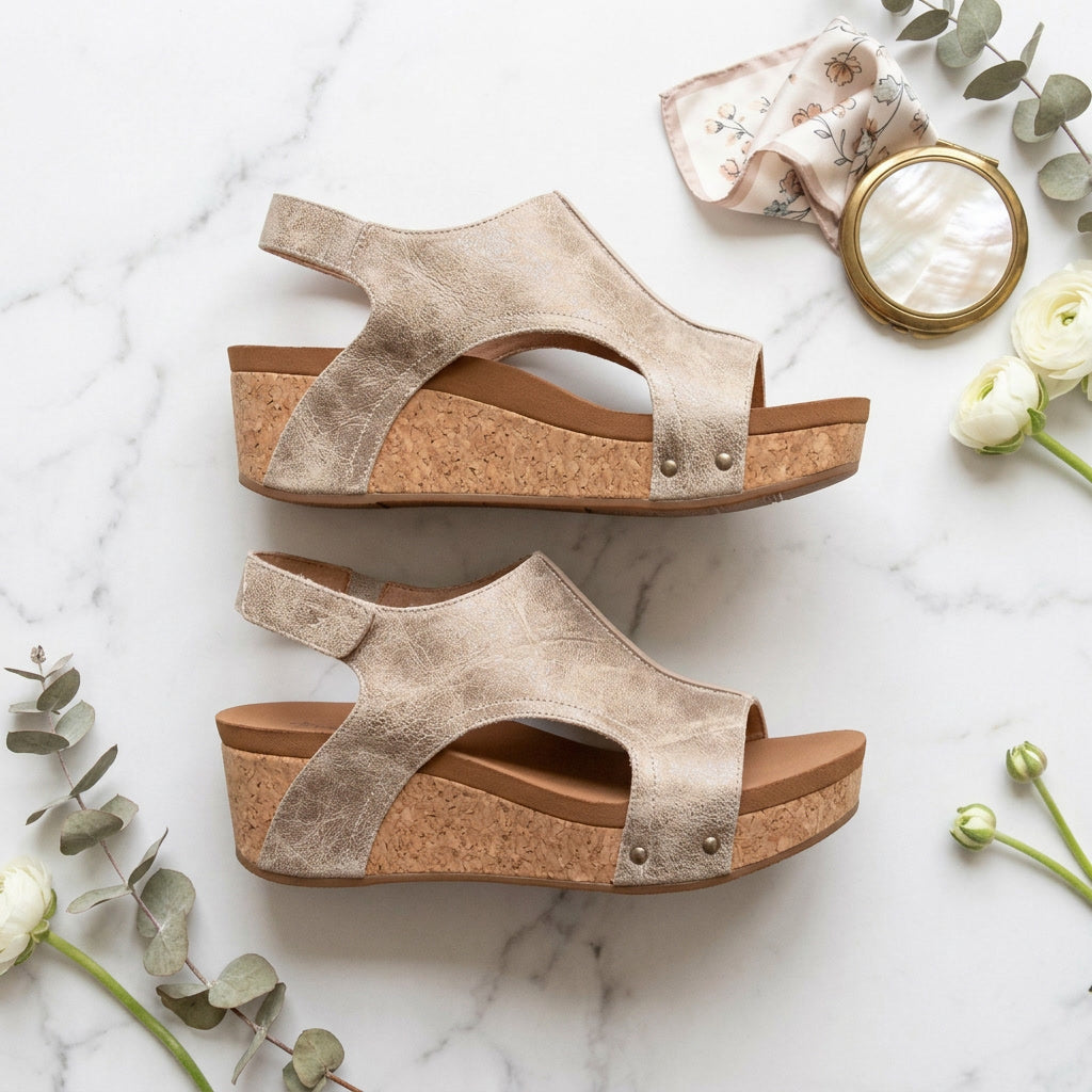 Suede Orthopedic Wedge Sandals – Cork Platform