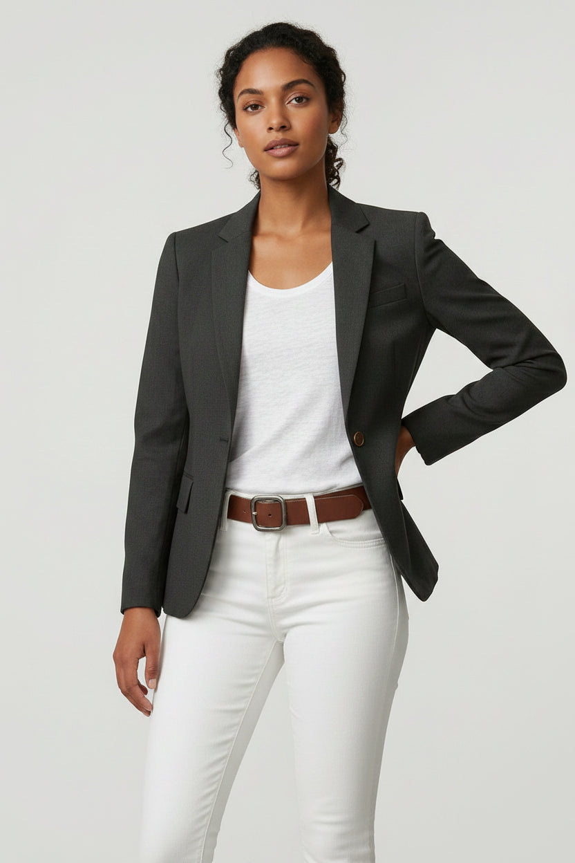 Single-Button Office Blazer with Notch Lapel
