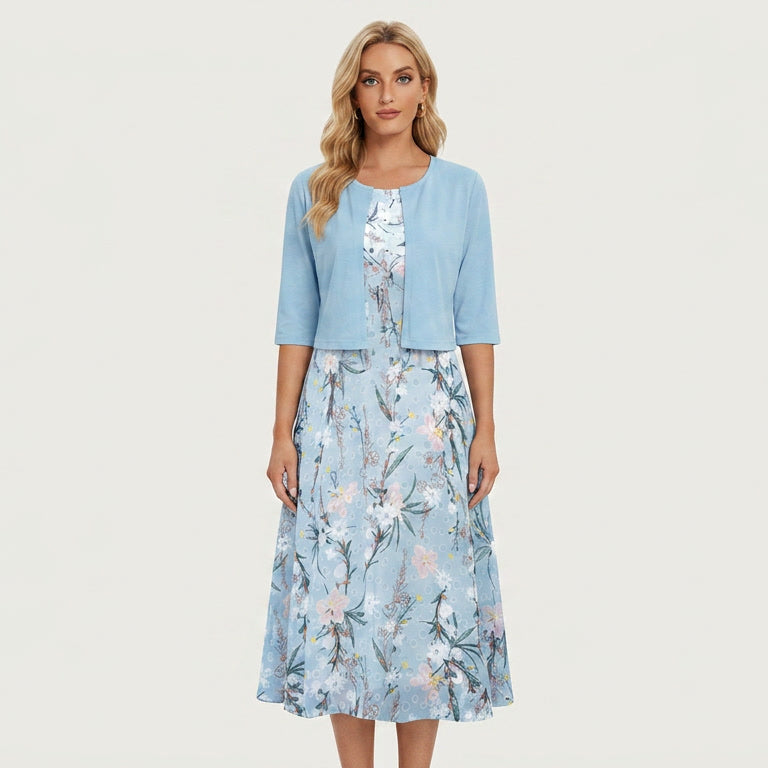 Floral Two-Piece Half Sleeve Midi Set