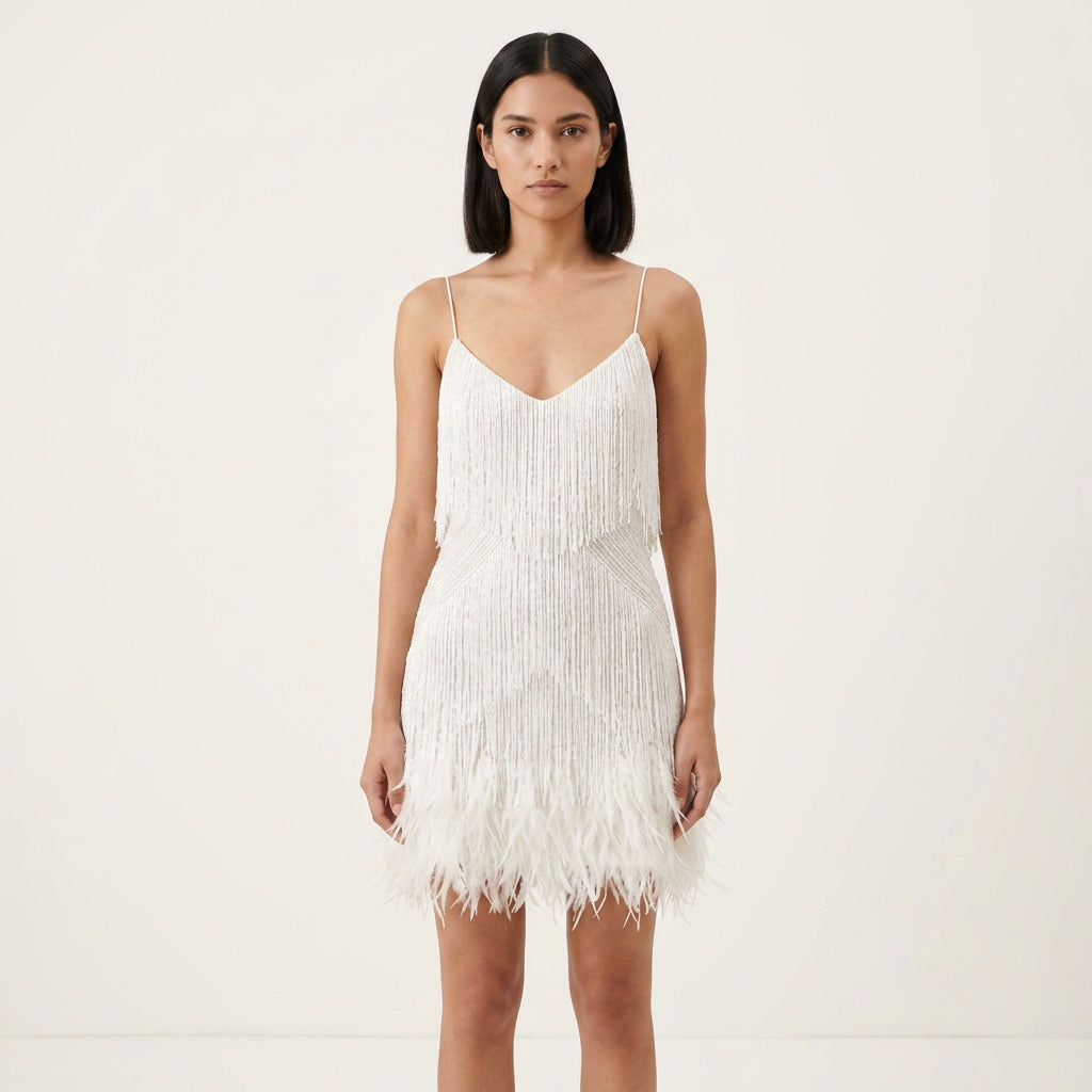 Sequin Party Dress With Feather Hem