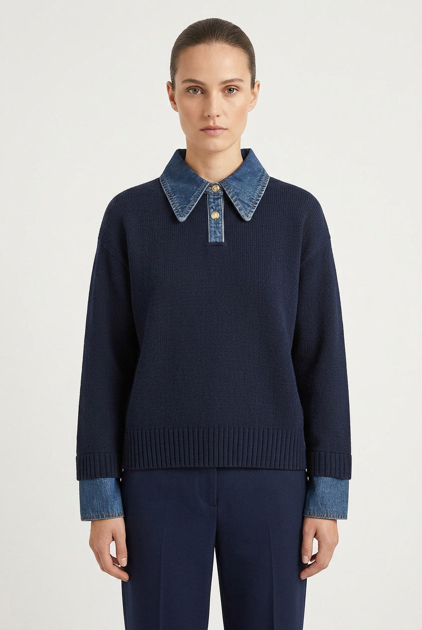 Panel Lapel Open-Front Knit Cardigan