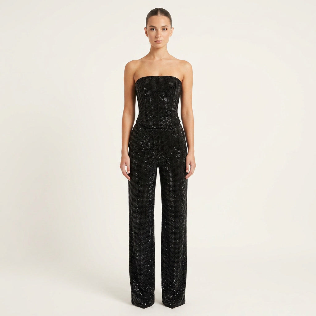 Women's Glitter Top and High-Waist Jeans Set
