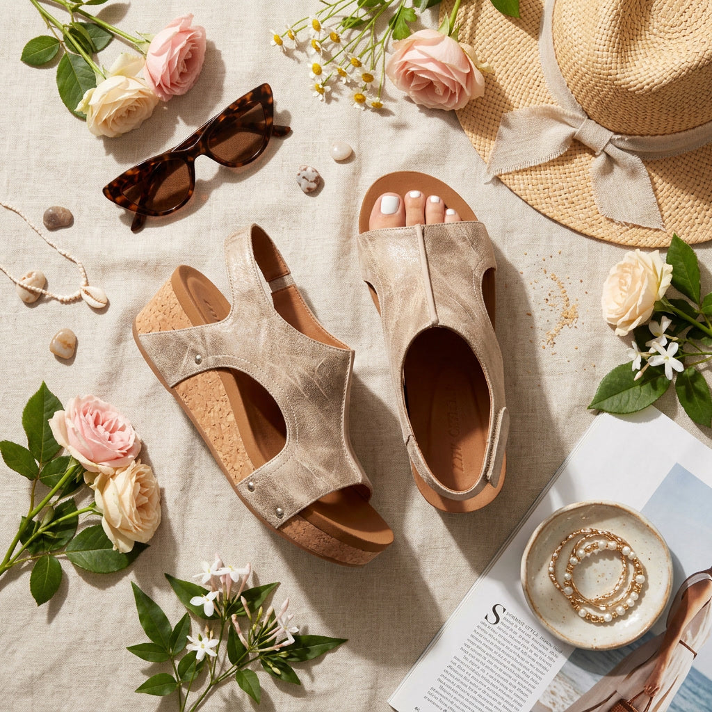 Suede Orthopedic Wedge Sandals – Cork Platform