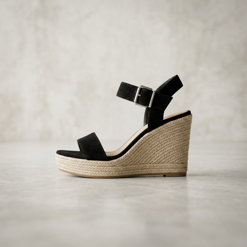 Espadrille Wedge Sandals – Wide Ankle Strap – Open Toe – Arch Support