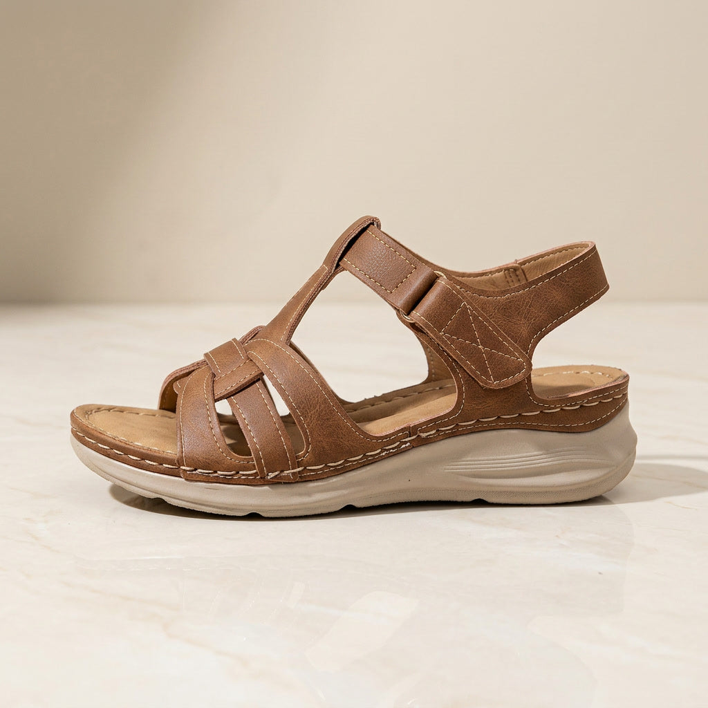 Women's Orthopedic Leather Velcro Strap Sandals for Daily Wear