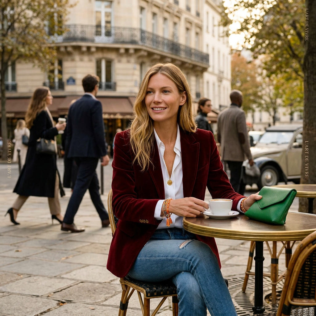 Velvet Blazer for Women – Burgundy with Gold Buttons