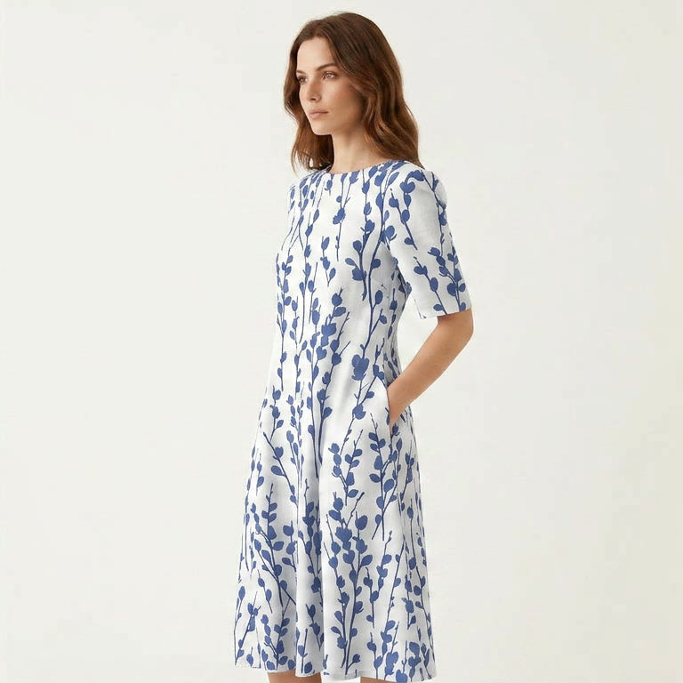 Floral Print Short Sleeve Midi Dress