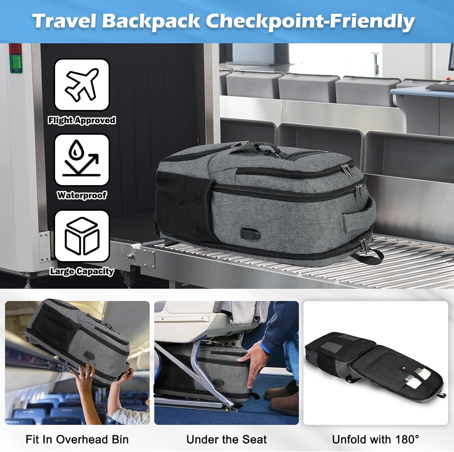 Waterproof USB Laptop Backpack With Lunch Compartment