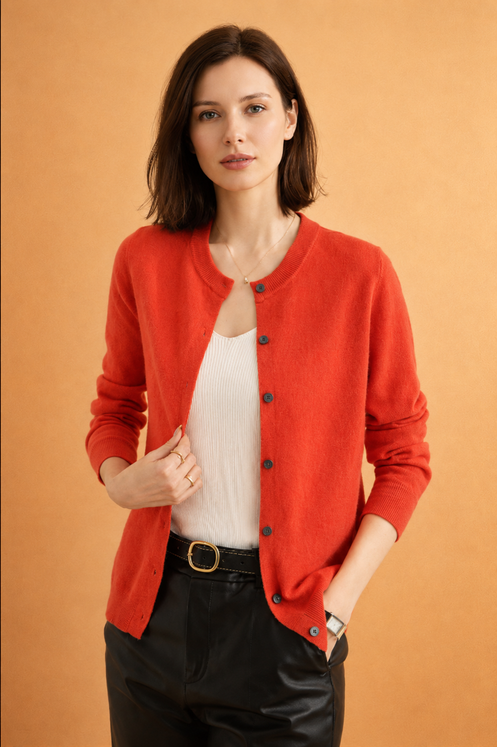 Button-Front Round Neck Knit Cardigan