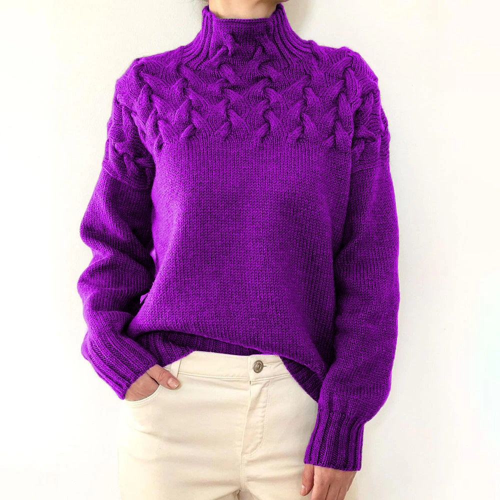 Cable Knit Turtleneck Sweater with Braided Yoke